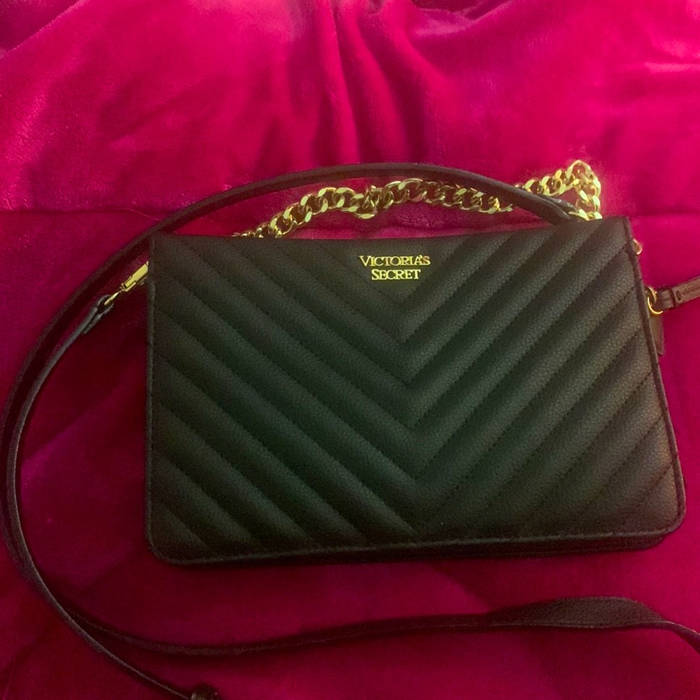 Victoria secret black and gold handbag